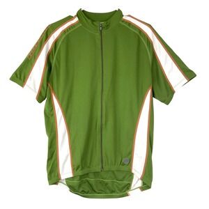 Novara REI Mens Green Cycling Jersey Large Full Zip Short Sleeve Pockets Bike